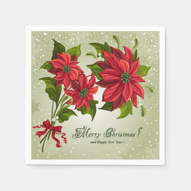 Servilleta De Papel Papel navideño clásico Napkin Poinsettias (Anverso)