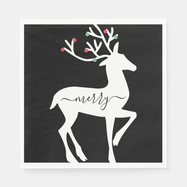 Servilleta De Papel Papel negro alegre Reno de Navidad (Anverso)