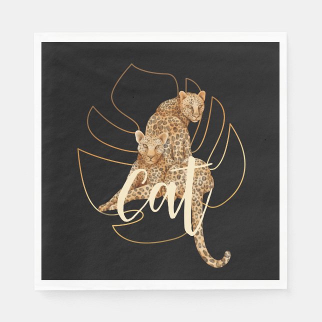 Servilleta De Papel Papel negro leopardo (Anverso)
