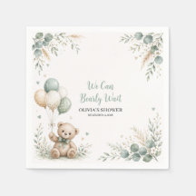 Papel para Baby Shower de Oso de Peluche Verde Sal