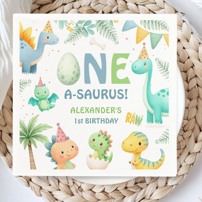 Servilleta De Papel Papel para Cumpleaños Número Uno de Niño con Dinos (Subido por el creador)