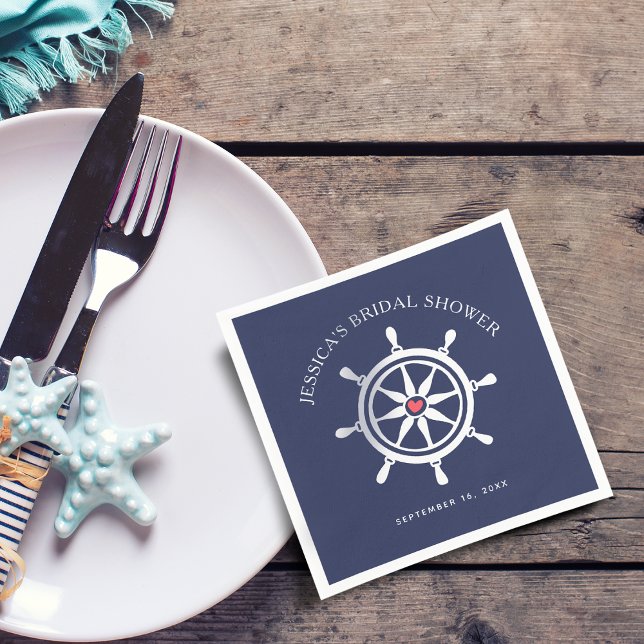Servilleta De Papel Papel para Despedida de Soltera Azul Marino Rueda  (Nautical Wheel Navy Blue Bridal Shower Paper Napkins)
