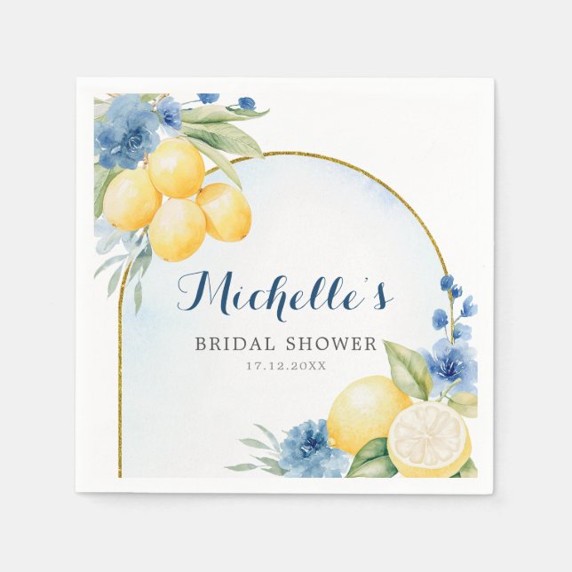 Servilleta De Papel Papel para Shower Nupcial de Floral Azul Limonada  (Anverso)