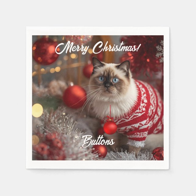 Servilleta De Papel Papel personalizado de los Navidades de Birman Cat (Anverso)