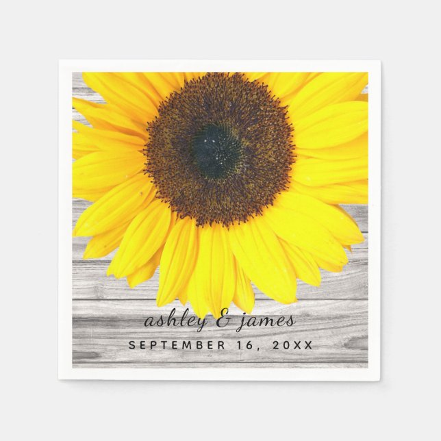 Servilleta De Papel Papel personalizado para fiesta de girasol rústico (Anverso)