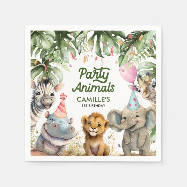 Servilleta De Papel Papel personalizado Safari de los animales fiestas (Anverso)