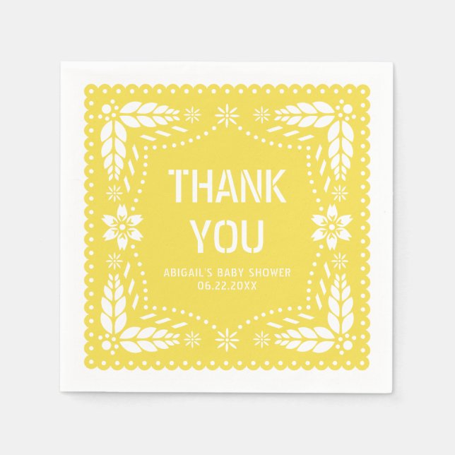 Servilleta De Papel Papel picado amarillo suave Gracias Baby Shower (Anverso)