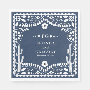 Servilleta De Papel Papel Picado Boda Mexicana Rústica Azul Boda