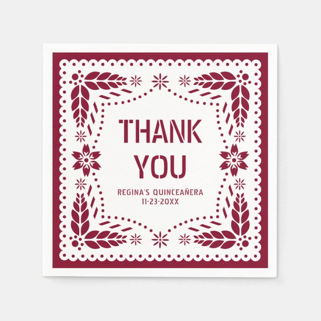 Servilleta De Papel Papel picado burgundy Gracias QUINCEAÑERA (Anverso)