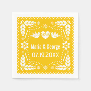 Servilleta De Papel Papel picado pájaros amorosos boda amarillo fiesta