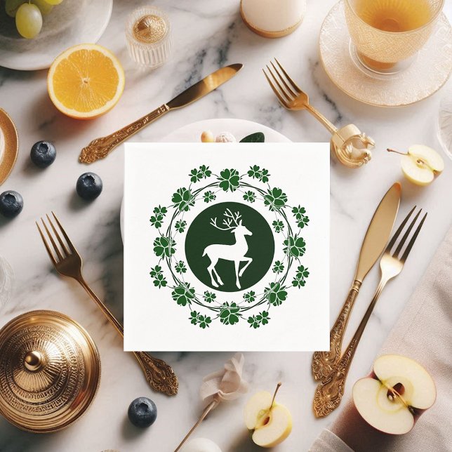 Servilleta De Papel Papel redondo de renos para navidades (Christmas Reindeer Clipart Greenery Wreath Funky Napkins)