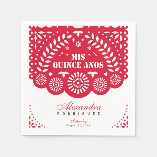 Servilleta De Papel Papel rojo picado mis cinco años (Anverso)