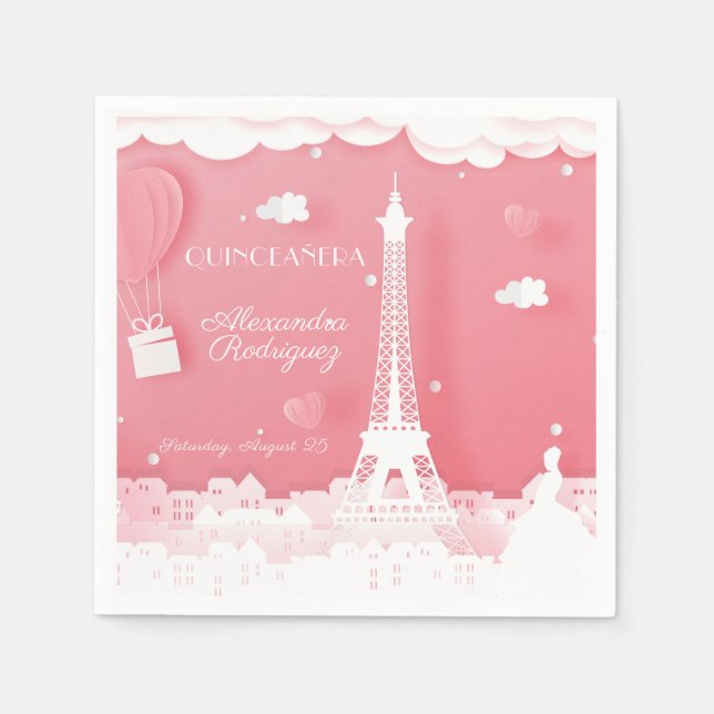 Servilleta De Papel Papel rosa París Quinceañera (Anverso)