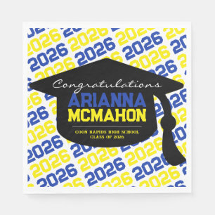 Servilleta De Papel Papel tapón de graduación personalizado azul y ama