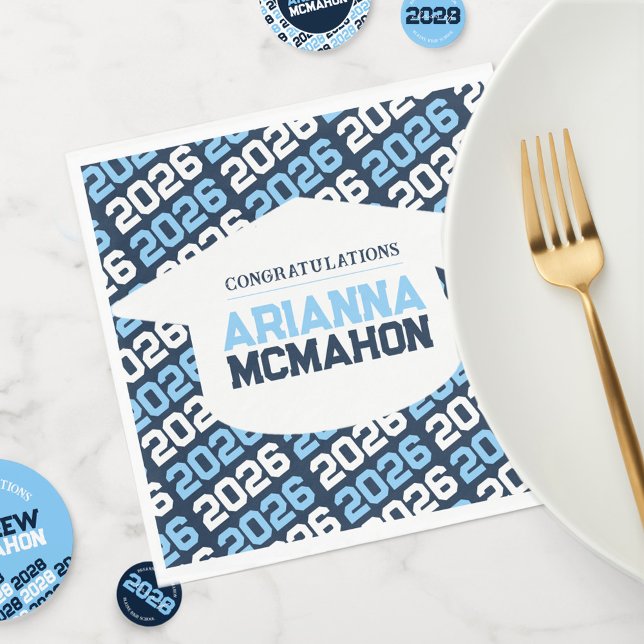 Servilleta De Papel Papel tapón de graduación personalizado de Marina  (Repeating Class Year + White Graduation Cap Personalized Paper Napkins)