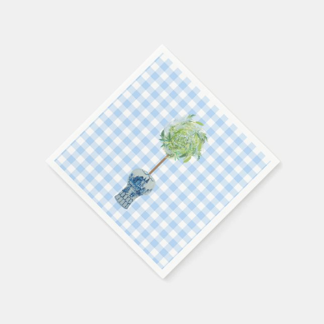 Servilleta De Papel Papel topiario de Gingham azul (Borde)
