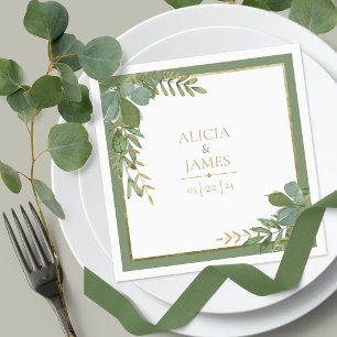 Servilleta De Papel Papel verde dorado Boda Napkin
