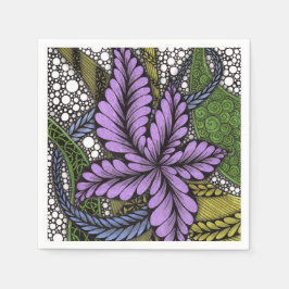 Servilleta De Papel Papel Zentangle Floral Tropical Púrpura Artístico 