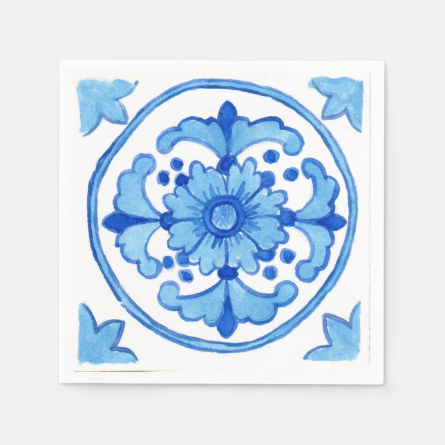 Servilleta De Papel Paper cocktail napkins - blue Sicilian tile design (Anverso)
