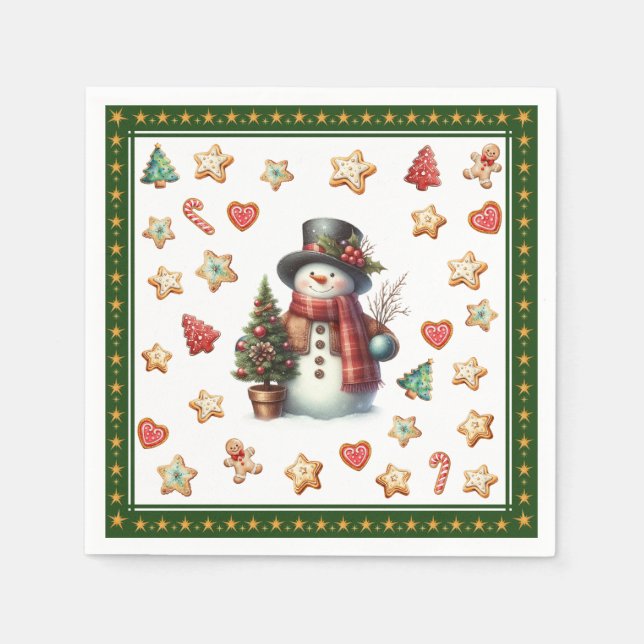 Servilleta De Papel Paper Napkin Cocktail Snowman Christmas Cookies (Anverso)