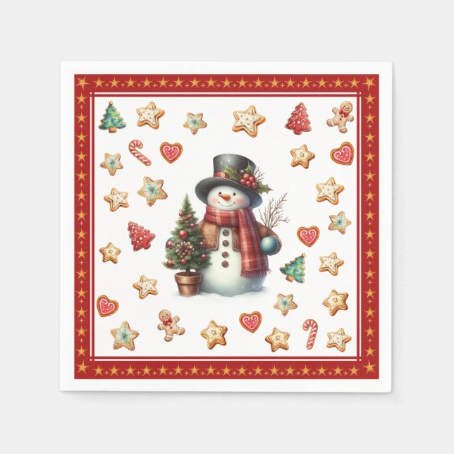 Servilleta De Papel Paper Napkin Cocktail Snowman Christmas Cookies (Anverso)