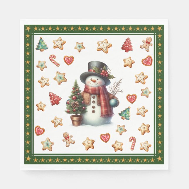 Servilleta De Papel Paper Napkin Lunch Snowman and Christmas Cookies (Anverso)