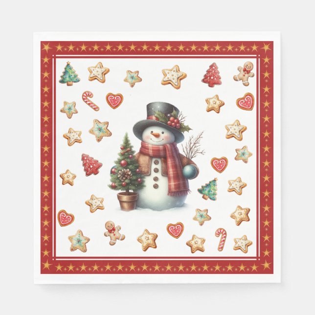 Servilleta De Papel Paper Napkin Lunch Snowman and Christmas Cookies (Anverso)