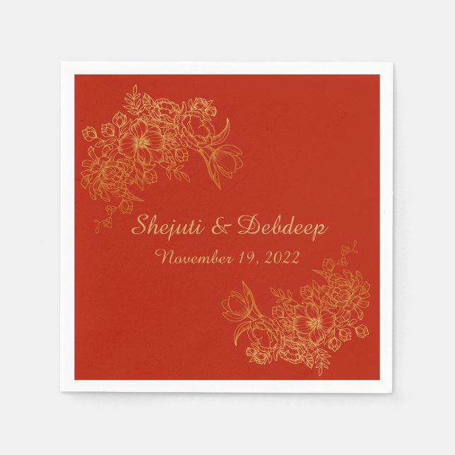 Servilleta De Papel Paper Napkin with Elegant Red & Gold  (Anverso)