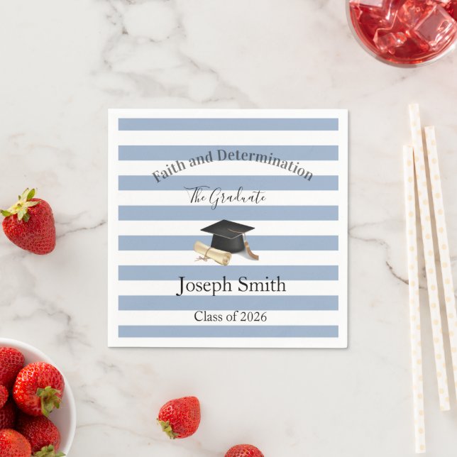 Servilleta De Papel Paper Napkins Blue & White Stripe Graduate 2026 (In situ)