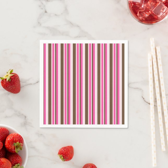 Servilleta De Papel Paper Napkins, Brown & Pink Stripe (In situ)