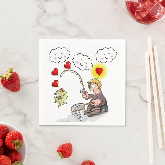 Servilleta De Papel Paper Napkins, Fisherman Fishing Fish Clouds (In situ)