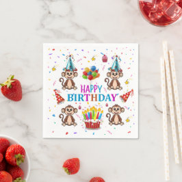 Servilleta De Papel Paper Napkins, Happy Birthday Confetti Monkey Cake