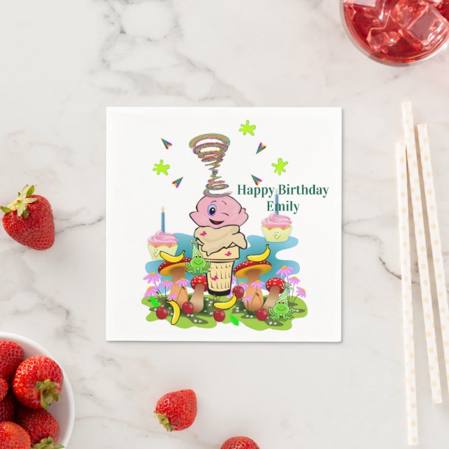 Servilleta De Papel Paper Napkins, Happy Birthday Pink Cupcake (In situ)