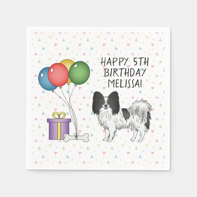 Servilleta De Papel Papillon blanco y negro perro lindo - Cumpleaños (Anverso)
