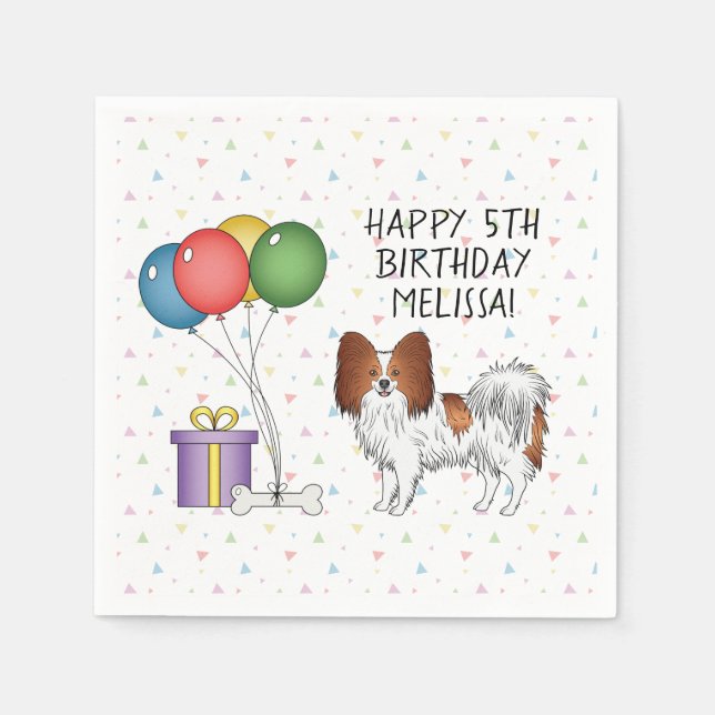 Servilleta De Papel Papillon Rojo Y Blanco Perro Lindo - Cumpleaños (Anverso)