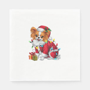 Servilleta De Papel Papillon Xmas iluminando Santa Papillon Dog Christ