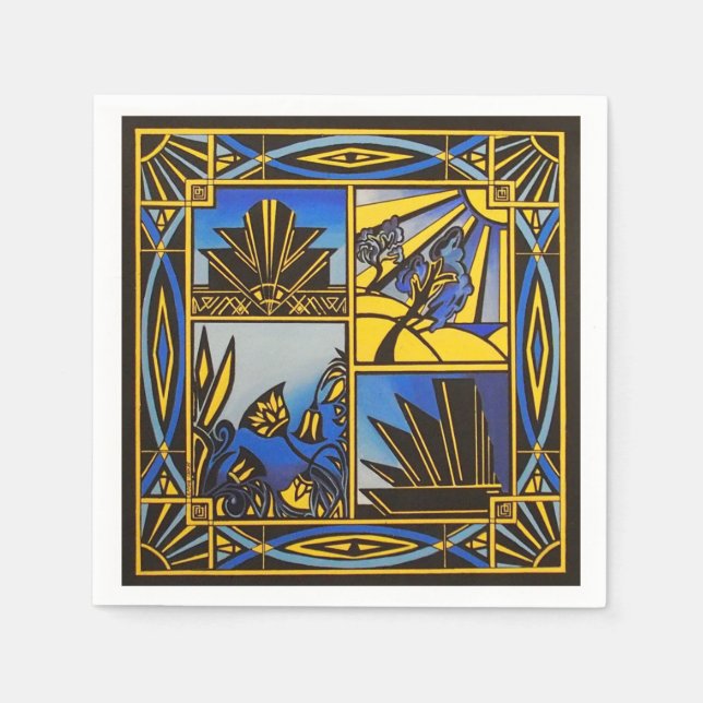 Servilleta De Papel Paquete Art deco Blue Napkin (Anverso)