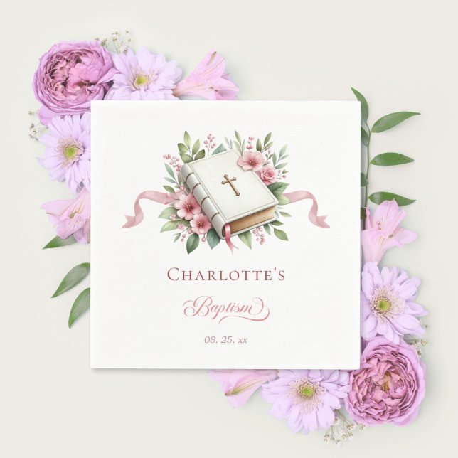 Servilleta de papel para bautizo con flor rosa mod (Subido por el creador)