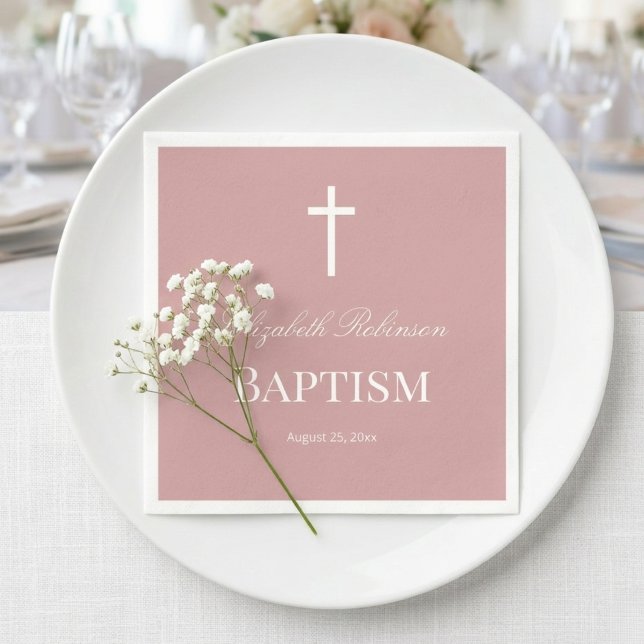 Servilleta de papel para bautizo elegante rosa pol (Subido por el creador)