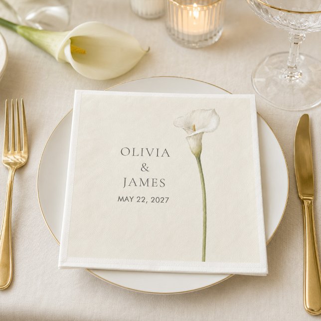 Servilleta de papel para boda con cala blanca mode (Modern White Calla Lily Wedding Paper Napkin)