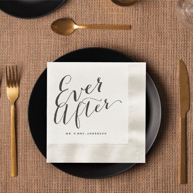 Servilleta de papel para boda con caligrafía del g (EVER AFTER Script Calligraphy Wedding Paper Napkin @ fatfatin_blue_knot)
