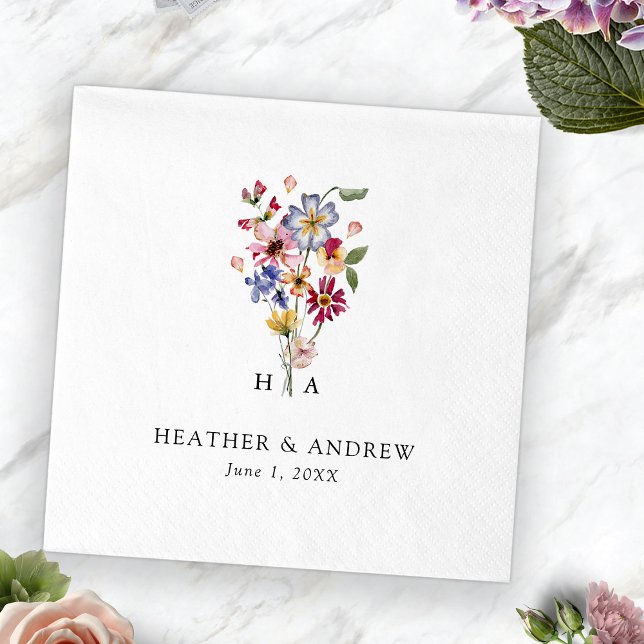 Servilleta de papel para boda con diseño floral co (Colorful Floral Wedding Paper Napkin by Painted Paperie
)