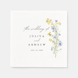 Servilleta de papel para boda floral azul y amaril
