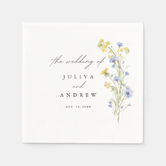 Servilleta de papel para boda floral azul y amaril