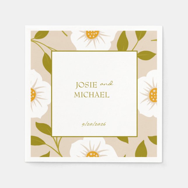 Servilleta de papel para boda floral verde boho (Anverso)