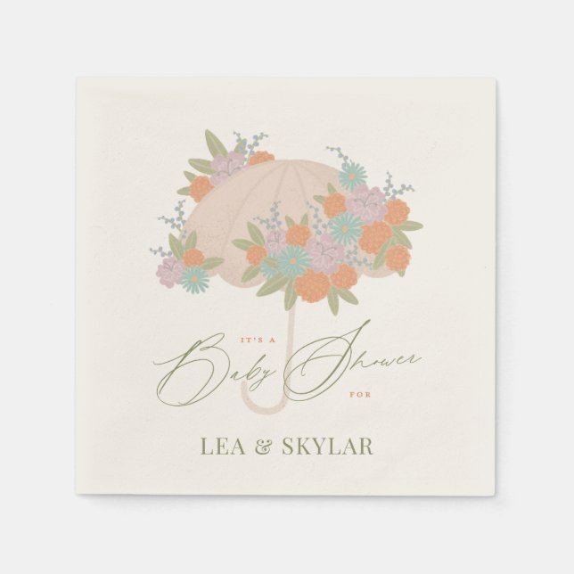 Servilleta De Papel Paraguas florales Neutral Unisex Baby Shower (Anverso)