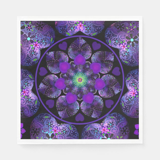 Servilleta De Papel Paraguas morados y corazones.7 (Anverso)