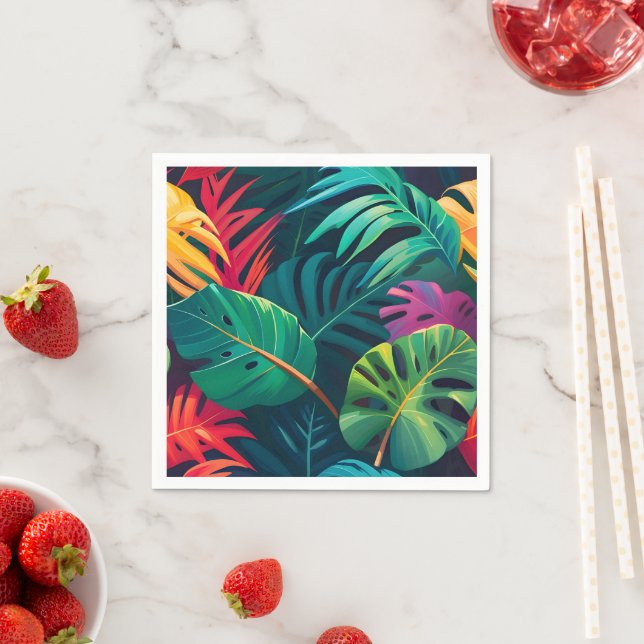 Servilleta De Papel Paraíso de acuarela de follaje tropical (In situ)