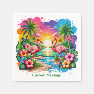 Servilleta De Papel Paraíso de Flamencos Tropicales Puesta de Sol Pers