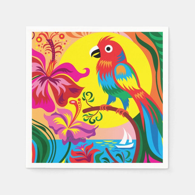Servilleta De Papel Paraíso de Loros Tropicales (Anverso)
